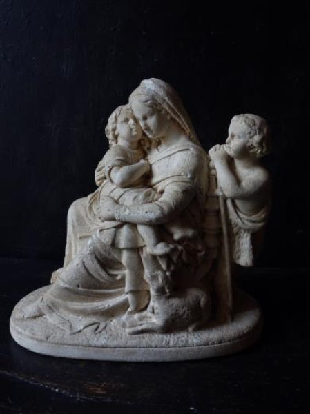 画像1: 西洋アンティーク　フランス　宗教オブジェ　聖母子とヨハネ　石膏像 (1)
