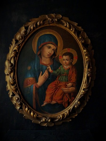 画像1: 西洋フランスアンティーク　１９世紀絵画　聖母子像　宗教画　／アート＆オブジェ平面 (1)