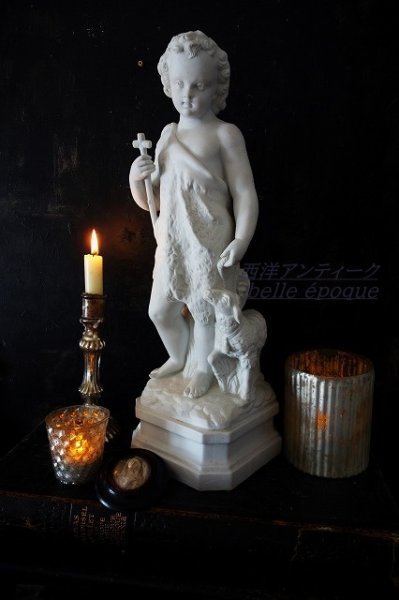 画像1: 西洋アンティーク　フランス　幼子洗礼者ヨハネ　ビスク像　宗教オブジェ　／　アート＆オブジェ立体 (1)