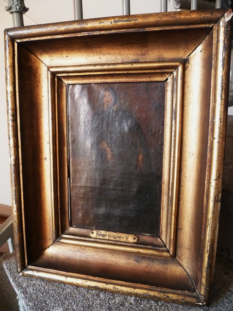 西洋骨董屋 Belle Epoque 仏蘭西アンティーク 19世紀 黒マントの男 油彩 送り出した品々 2139
