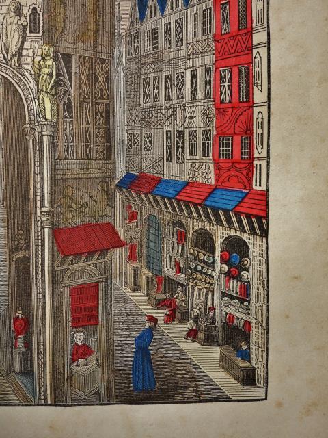 フランスアンティーク １８００年代の色刷り木版画 １５世紀のパリ ...