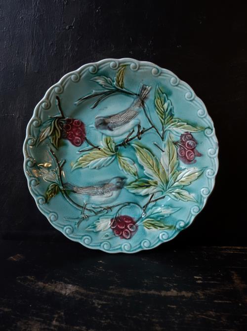フランスアンティーク亭ベルエポック バルボティーヌ皿 鳥とサクランボ