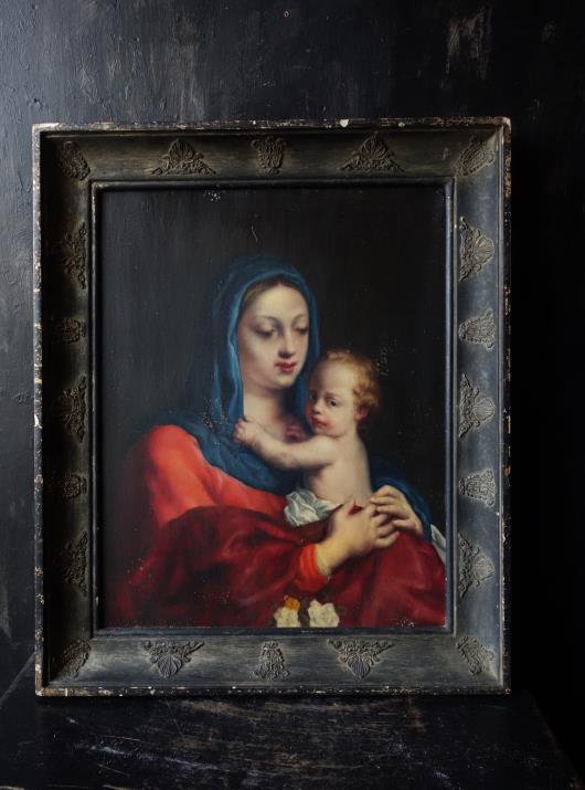 西洋骨董屋 フランスアンティーク 宗教画 聖母子像 油彩・銅板