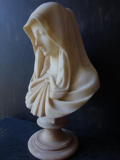 マリア像 聖母マリア アラバスター彫刻 西洋骨董品 ロココ調 