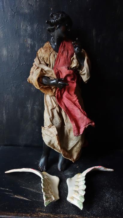 イタリア 西洋アンティーク ナポリ サントン人形 黒い天使 エンジェル サントス