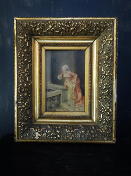 西洋アンティーク フランス１９世紀絵画 ロココ衣装の貴婦人
