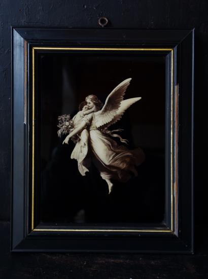 西洋アンティーク フランス 天使のガラス絵 クリストリウム アート 