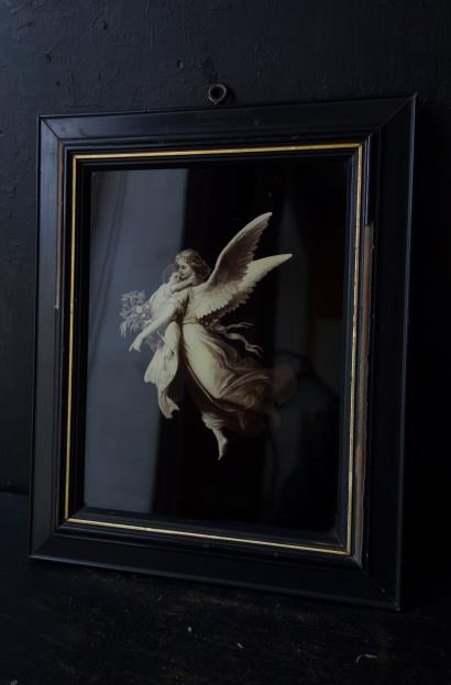 西洋アンティーク フランス 天使のガラス絵 クリストリウム アート
