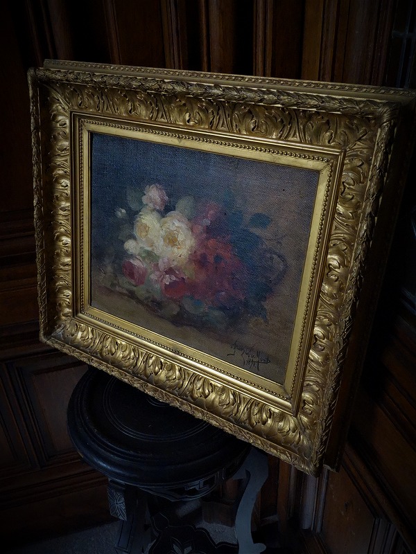 西洋アンティーク フランス１９世紀絵画 ブーケ・薔薇 静物画 アート 