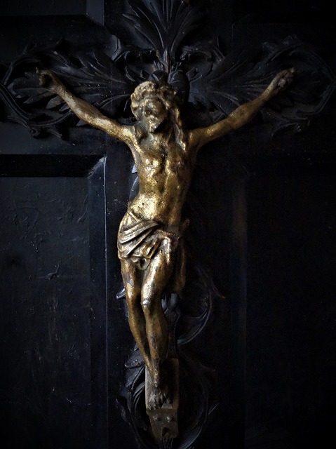 西洋フランスアンティーク １９世紀後期 黒い十字架 キリスト磔刑