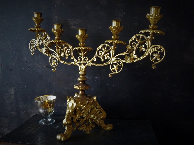 西洋アンティーク フランス 19世紀 教会祭壇 キャンドルホルダー ５灯燭台／照明器具