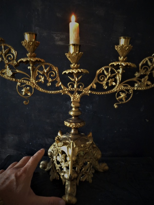 西洋アンティーク フランス 19世紀 教会祭壇 キャンドルホルダー ５灯 ...