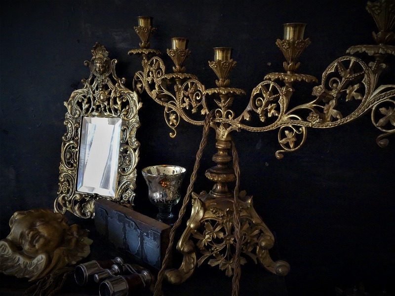 西洋アンティーク フランス 19世紀 教会祭壇 キャンドルホルダー ５灯