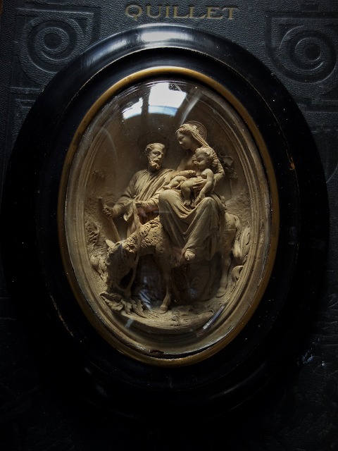 西洋アンティーク フランス 19世紀 聖家族メダイヨン ドームガラス 