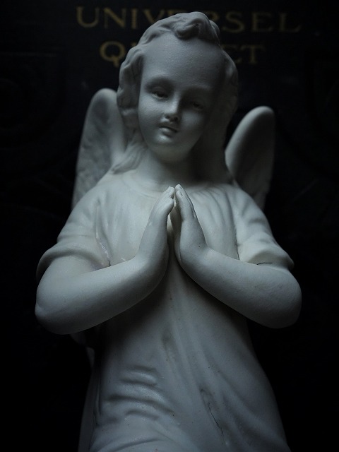 アンティークフランス 大型ビスク彫像塑像 少年の祈り作家刻印入 