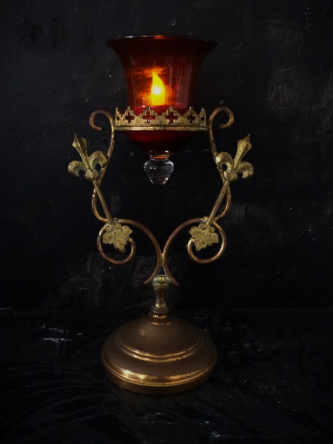 西洋アンティーク フランス 教会 祭壇燭台 百合のオルモル