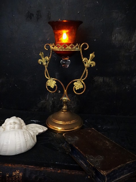 西洋アンティーク フランス 教会 祭壇燭台 百合のオルモル キャンドル 