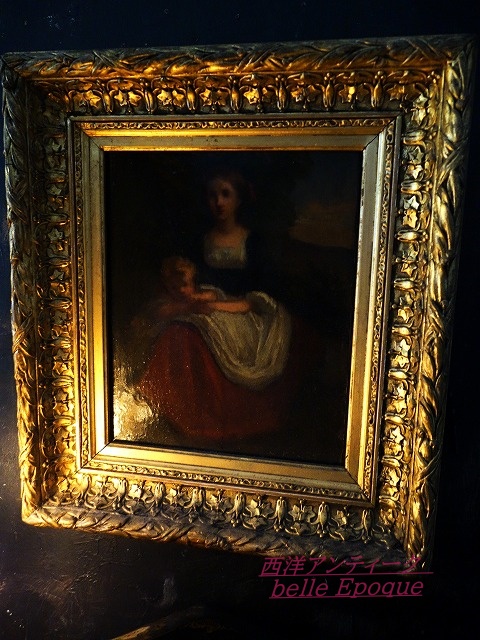 西洋アンティーク フランス19世紀絵画 母と子の肖像 アート＆オブジェ 平面