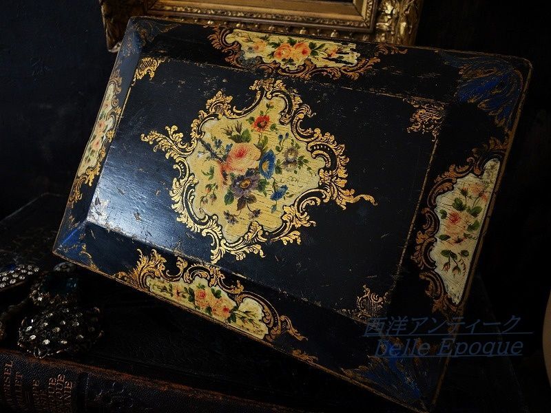 西洋アンティーク　フランス　　19世紀ナポレオンIII世　黒い木箱　　／室内装飾品　箱類